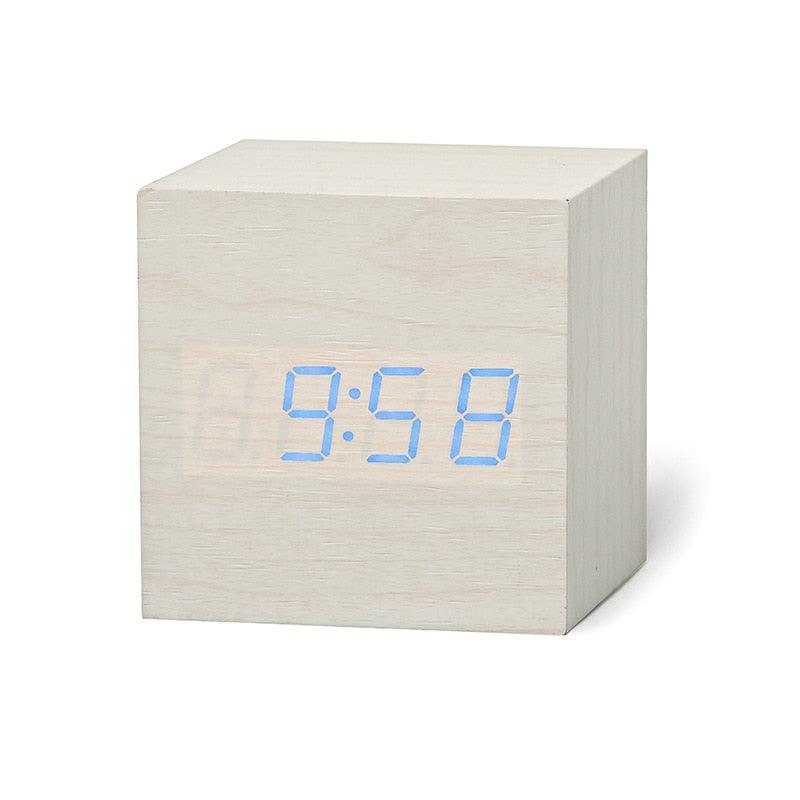 Digital Wooden LED Alarm Clock Wood Retro Glow Clock Digital Alarm Clock, with Wooden Electronic LED Time Display 3 Dual Plus Alarm Cubic Small Mini Wood Made Electric Clocks for Desktop Table Decor Voice Control Snooze Function Desk Tools Stevvex