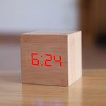 Digital Wooden LED Alarm Clock Wood Retro Glow Clock Digital Alarm Clock, with Wooden Electronic LED Time Display 3 Dual Plus Alarm Cubic Small Mini Wood Made Electric Clocks for Desktop Table Decor Voice Control Snooze Function Desk Tools Stevvex