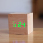 Digital Wooden LED Alarm Clock Wood Retro Glow Clock Digital Alarm Clock, with Wooden Electronic LED Time Display 3 Dual Plus Alarm Cubic Small Mini Wood Made Electric Clocks for Desktop Table Decor Voice Control Snooze Function Desk Tools Stevvex