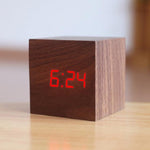 Digital Wooden LED Alarm Clock Wood Retro Glow Clock Digital Alarm Clock, with Wooden Electronic LED Time Display 3 Dual Plus Alarm Cubic Small Mini Wood Made Electric Clocks for Desktop Table Decor Voice Control Snooze Function Desk Tools Stevvex