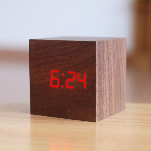 Digital Wooden LED Alarm Clock Wood Retro Glow Clock Digital Alarm Clock, with Wooden Electronic LED Time Display 3 Dual Plus Alarm Cubic Small Mini Wood Made Electric Clocks for Desktop Table Decor Voice Control Snooze Function Desk Tools Stevvex