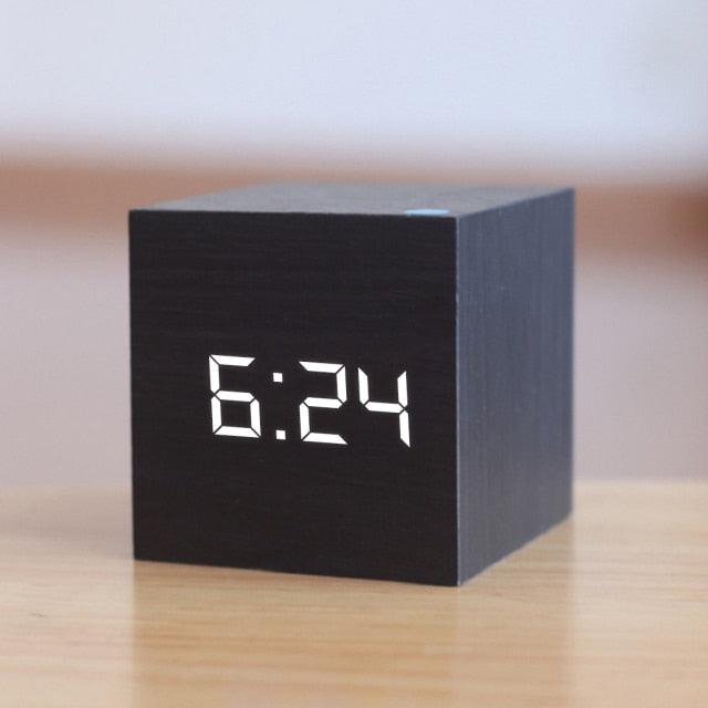 Digital Wooden LED Alarm Clock Wood Retro Glow Clock Digital Alarm Clock, with Wooden Electronic LED Time Display 3 Dual Plus Alarm Cubic Small Mini Wood Made Electric Clocks for Desktop Table Decor Voice Control Snooze Function Desk Tools Stevvex