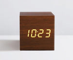 Digital Wooden LED Alarm Clock Wood Retro Glow Clock Digital Alarm Clock, with Wooden Electronic LED Time Display 3 Dual Plus Alarm Cubic Small Mini Wood Made Electric Clocks for Desktop Table Decor Voice Control Snooze Function Desk Tools Stevvex