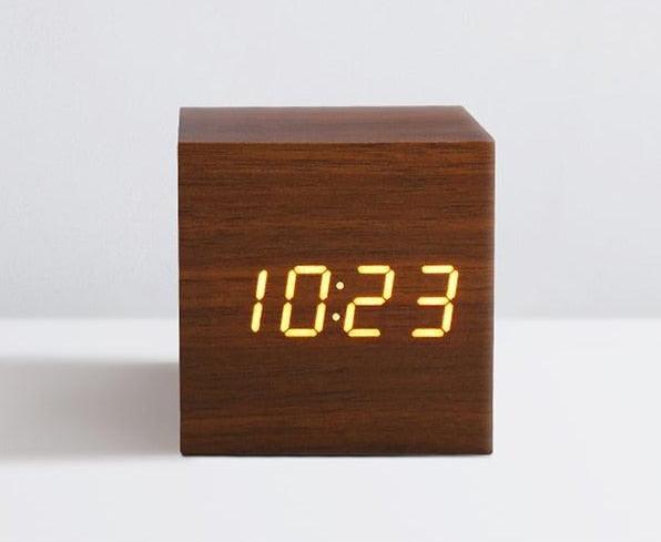 Digital Wooden LED Alarm Clock Wood Retro Glow Clock Digital Alarm Clock, with Wooden Electronic LED Time Display 3 Dual Plus Alarm Cubic Small Mini Wood Made Electric Clocks for Desktop Table Decor Voice Control Snooze Function Desk Tools Stevvex