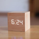 Digital Wooden LED Alarm Clock Wood Retro Glow Clock Digital Alarm Clock, with Wooden Electronic LED Time Display 3 Dual Plus Alarm Cubic Small Mini Wood Made Electric Clocks for Desktop Table Decor Voice Control Snooze Function Desk Tools Stevvex
