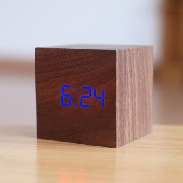 Digital Wooden LED Alarm Clock Wood Retro Glow Clock Digital Alarm Clock, with Wooden Electronic LED Time Display 3 Dual Plus Alarm Cubic Small Mini Wood Made Electric Clocks for Desktop Table Decor Voice Control Snooze Function Desk Tools Stevvex