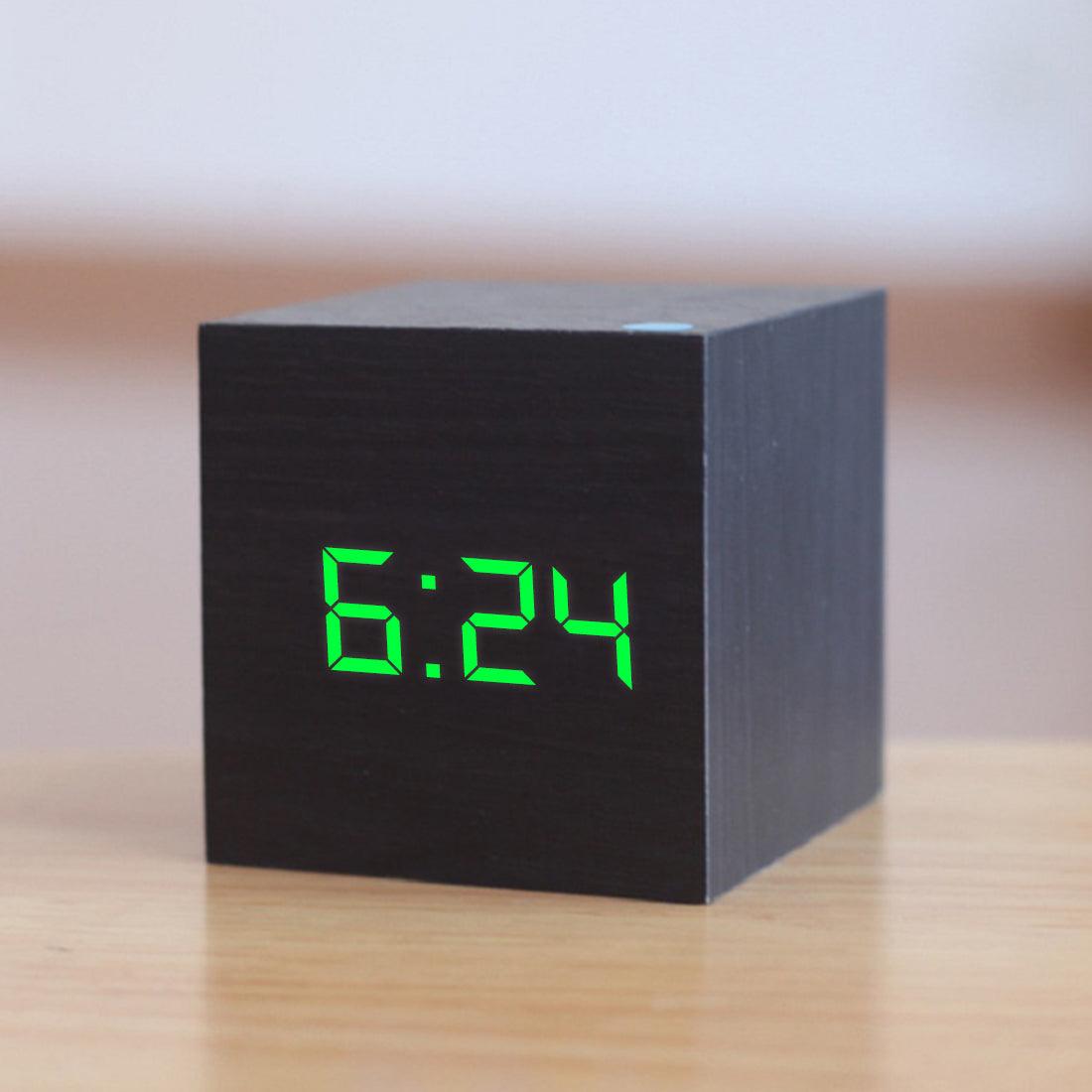 Digital Wooden LED Alarm Clock Wood Retro Glow Clock Digital Alarm Clock, with Wooden Electronic LED Time Display 3 Dual Plus Alarm Cubic Small Mini Wood Made Electric Clocks for Desktop Table Decor Voice Control Snooze Function Desk Tools Stevvex
