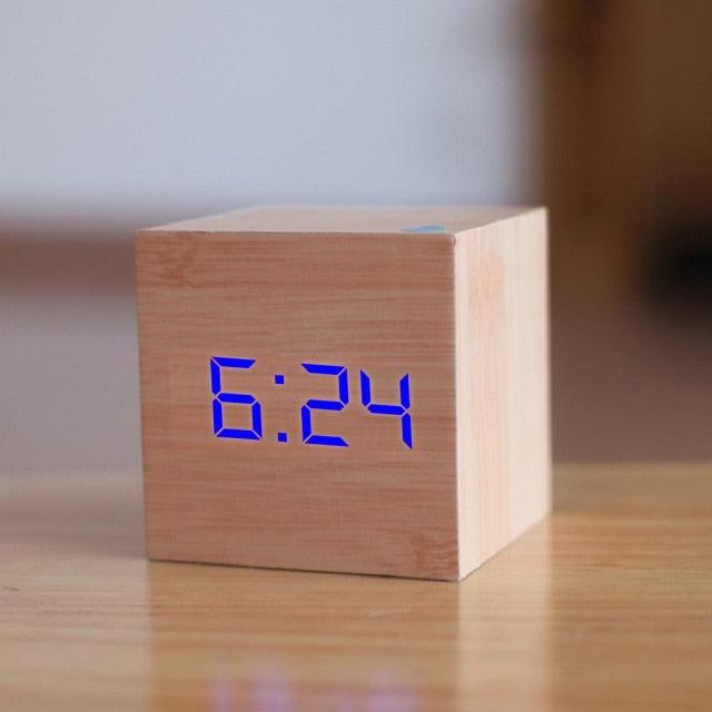 Digital Wooden LED Alarm Clock Wood Retro Glow Clock Digital Alarm Clock, with Wooden Electronic LED Time Display 3 Dual Plus Alarm Cubic Small Mini Wood Made Electric Clocks for Desktop Table Decor Voice Control Snooze Function Desk Tools Stevvex
