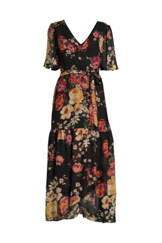 Donna Ricco Floral Flutter Sleeve Chiffon Wrap Dress - By Baano