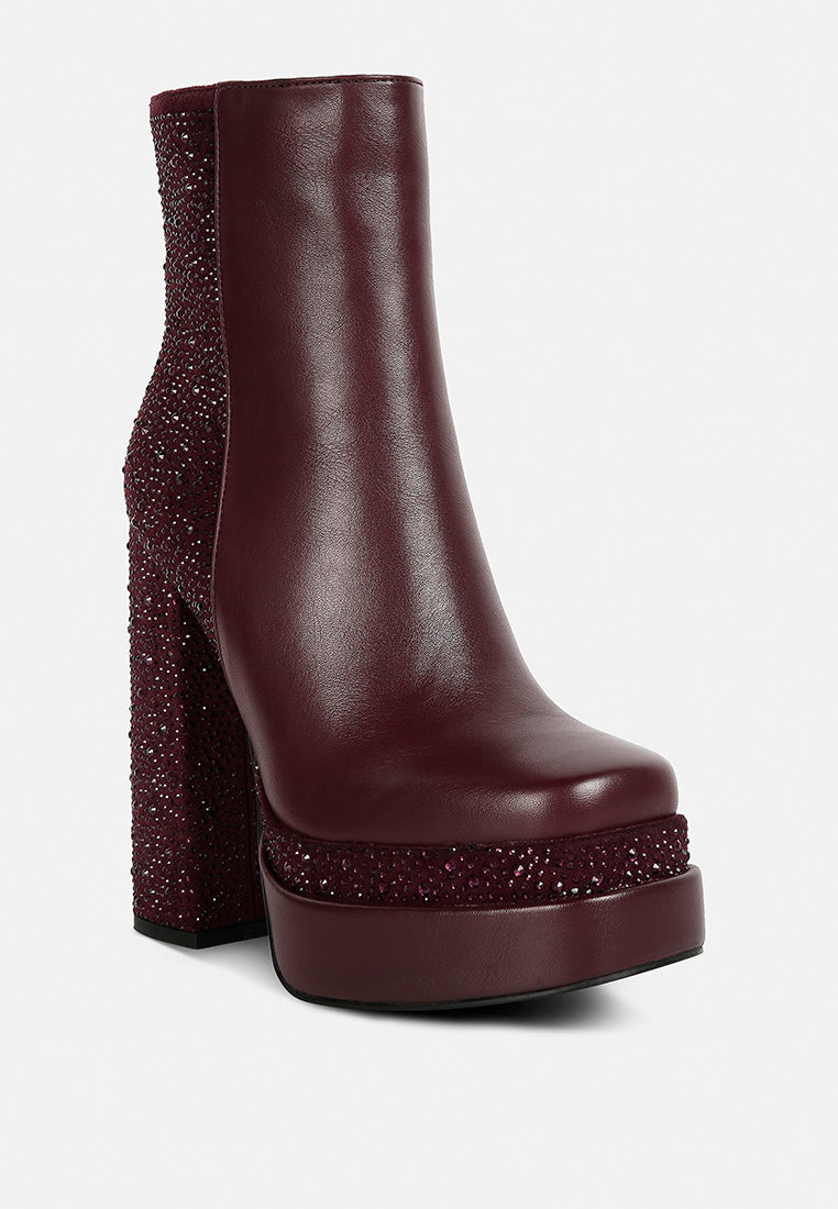 Dryday Diamante Zip Up Block Heel Boots