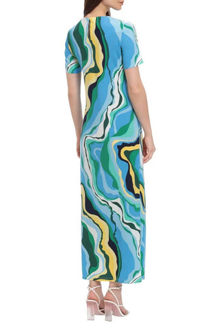 Donna Morgan Crew Neck Short Sleeve Pull Over Long Jersey Dress - By Baano