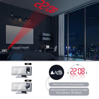 Dual Loud Smart Alarm Clock Projection for Bedroom Radio Digital Alarm Clock Projection Digital Alarm Clock for Bedrooms Radio Alarm Clock with Projection on Ceiling Dual Alarms with USB Charger Large Mirror LED Display Stevvex