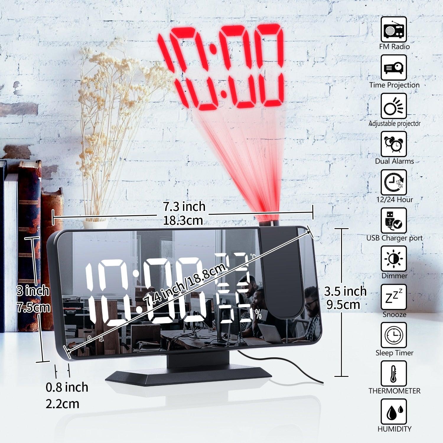 Dual Loud Smart Alarm Clock Projection for Bedroom Radio Digital Alarm Clock Projection Digital Alarm Clock for Bedrooms Radio Alarm Clock with Projection on Ceiling Dual Alarms with USB Charger Large Mirror LED Display Stevvex