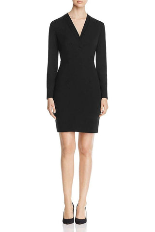 Elie Tahari Pleated V-Neck Long Sleeve Zipper Back Modal Crepe Dress - By Baano