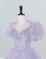 Girls' Elegant Lavender Sequin Tulle V-Neck Prom Gown | Formal Evening Dress