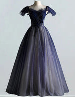 Navy Blue Beaded Tulle V-Neck Ball Gown | Girls' Prom & Evening Dress