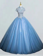 Women's Elegant Blue Tulle Lace Applique Ball Gown | Prom & Bridesmaid Dress