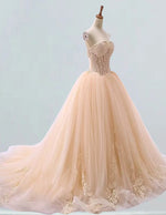 Strapless Lace Applique Wedding Dress | Bridal Ball Gown with Chapel Train