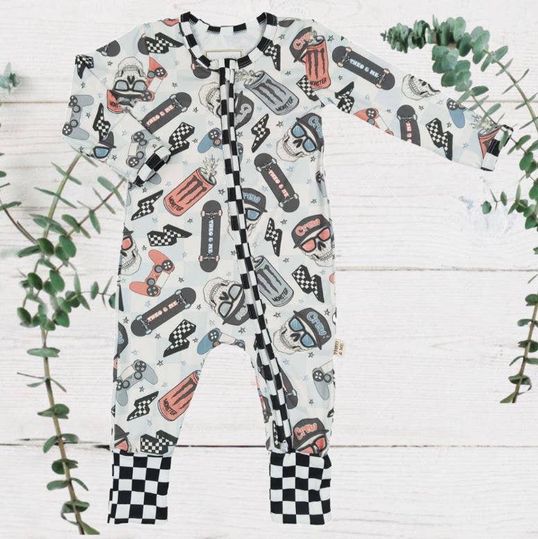 Boys Soft Sleepers Skull Crew Skateboard - By Baano