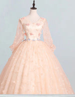 Women's Elegant V-Neck Lace Ball Gown with Long Sleeves - Formal Prom & Bridesmaid Dress