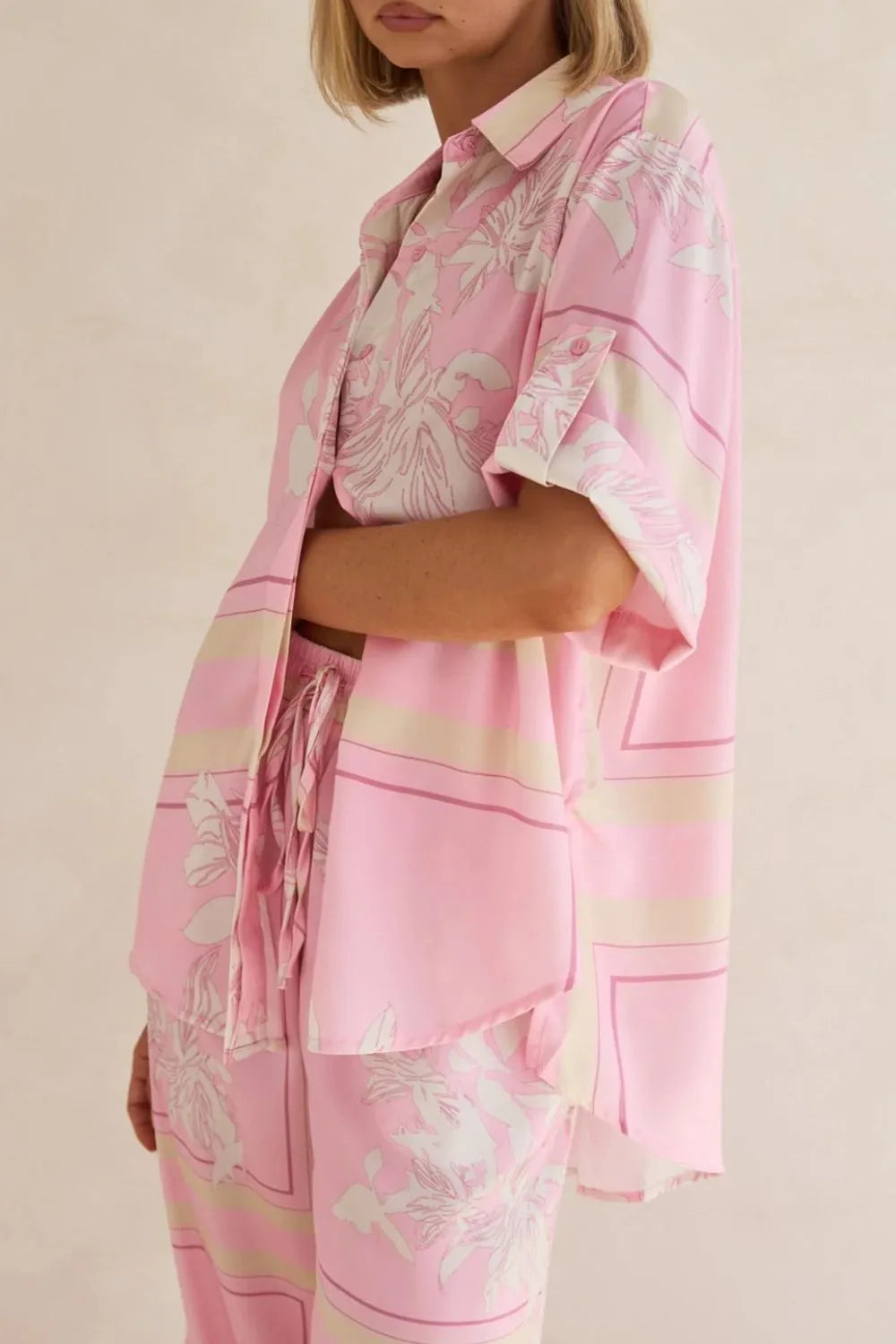 Printed Button Up Shirt and Pants Set - By Baano