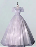 Elegant Silver Grey Sequin Tulle V-Neck Ball Gown | Prom & Evening Dress