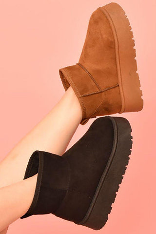 WILD DIVA Suede Round Toe Platform Booties - By Baano