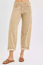 Risen High Rise Crop Barrel Corduroy Pants For Women