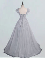Cap Sleeve Grey Lace Ball Gown | Sweetheart Prom & Evening Dress
