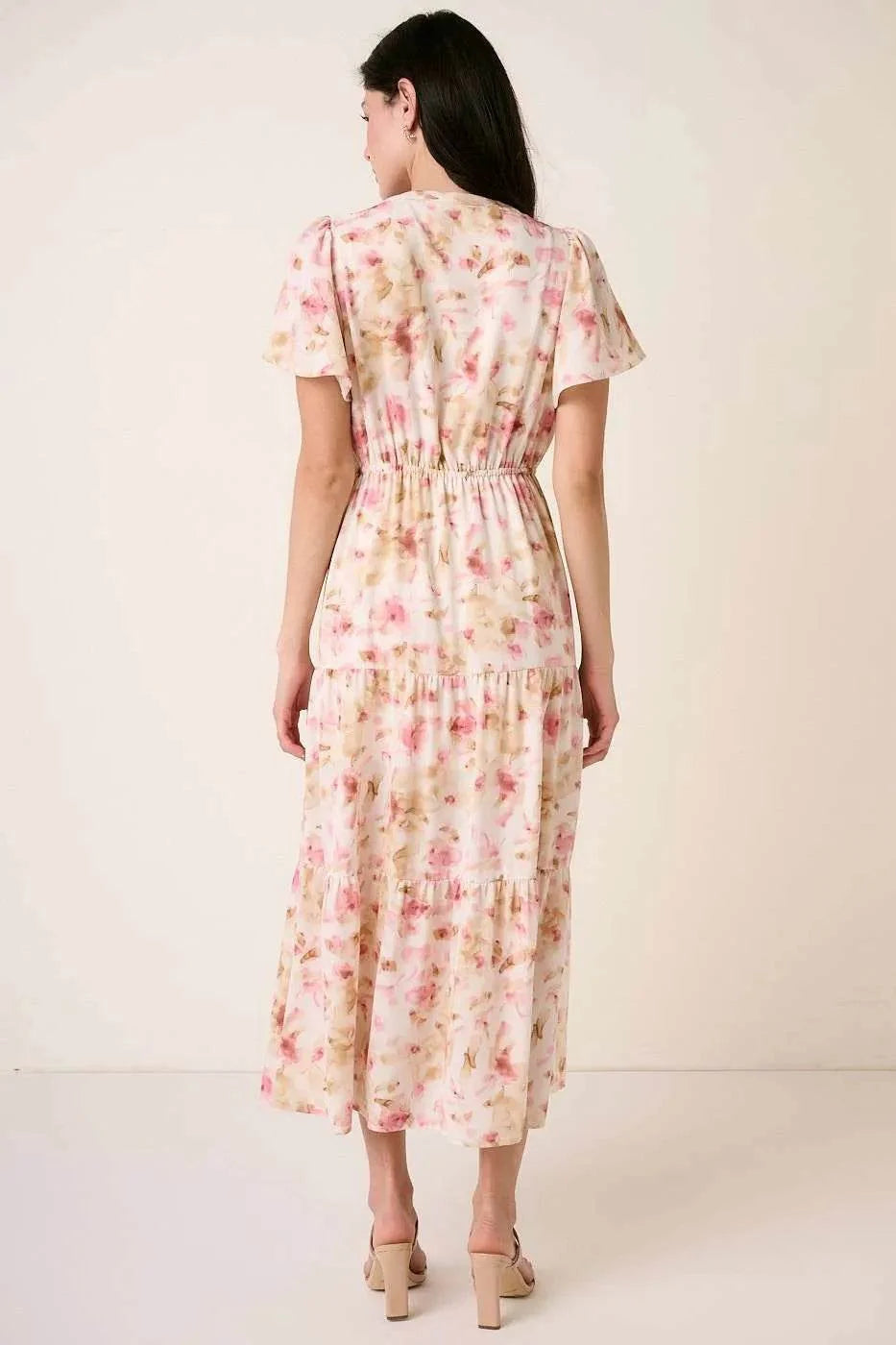 Mittoshop Flower Print Flutter Sleeve V Slit Maxi Dress - By Baano