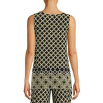Evan Picone Scoop Neck Sleeveless Moroccan Tile Border Print Shark Bite Hem ITY Top - Glamourous Grace