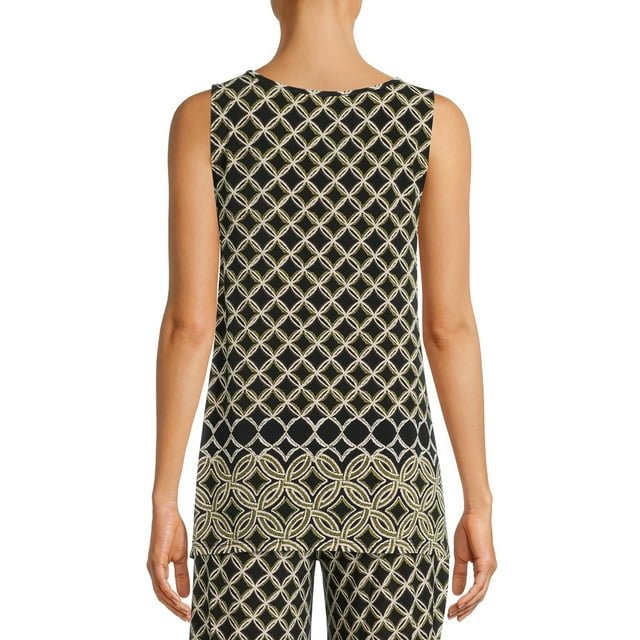 Evan Picone Scoop Neck Sleeveless Moroccan Tile Border Print Shark Bite Hem ITY Top - Glamourous Grace