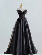 Black strapless ruffle long tulle prom dress ball gown