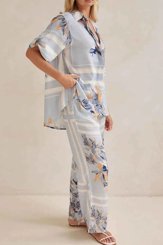 Printed Button Up Shirt and Pants Set - By Baano