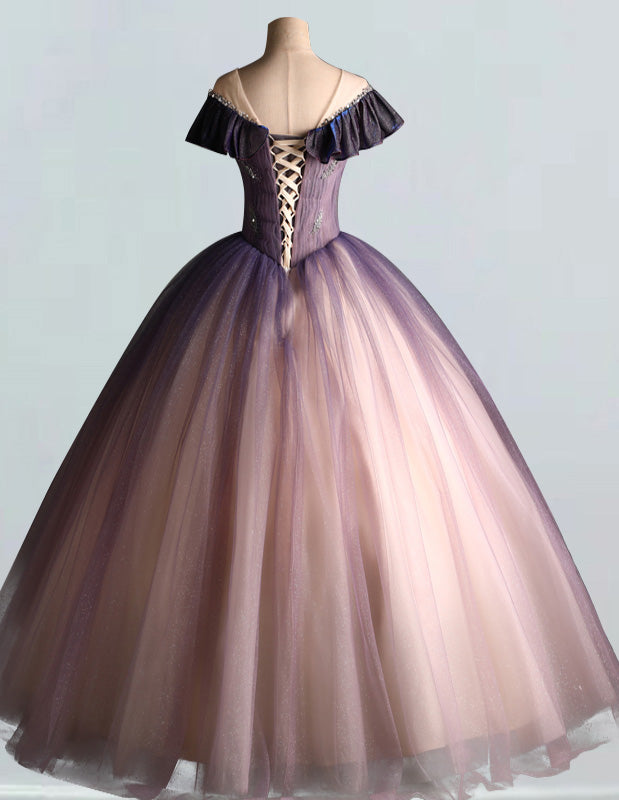 Girls' A-Line Tulle Ball Gown | Beaded Prom & Quinceanera Dress - Scoop Neck