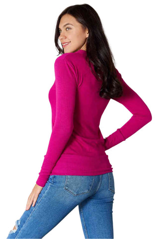 Size XL V-Neck Long Sleeve Fuchsia Cardigan