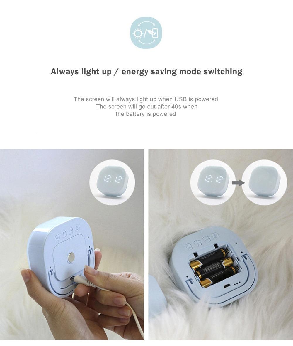 Electronic Square Silent Bedside Alarm Clock Intelligent Temperature Sensing Magnetic Attraction Desk Clock Mini Battery Operated Alarm Clock  Home Decor Stevvex