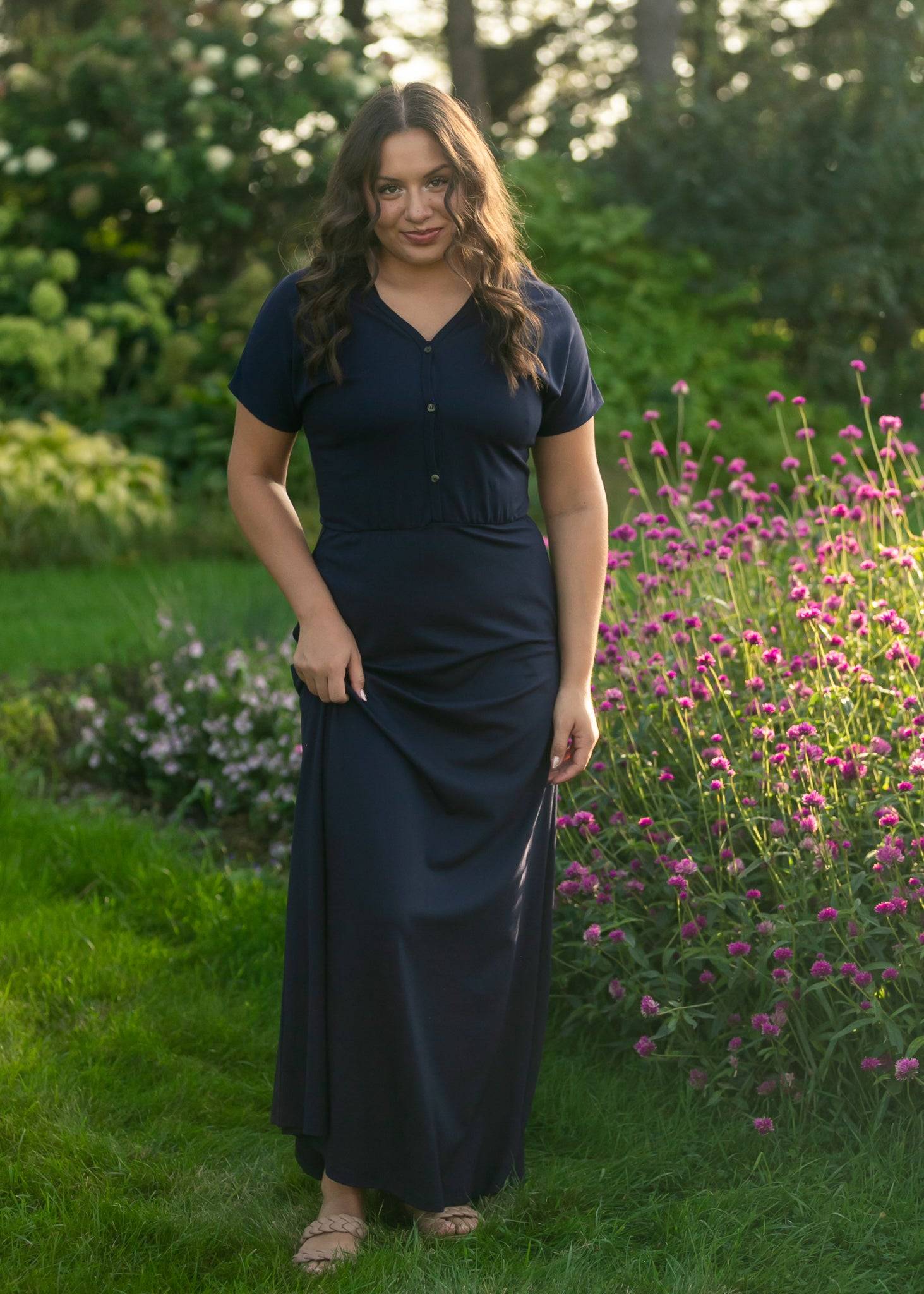 Ella Navy Cinched Waist Maxi Dress