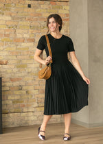 Emersyn Black Pleated Midi Dress