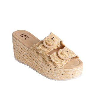 Eriwen Buckle Wedge in Cream Naughty Monkey