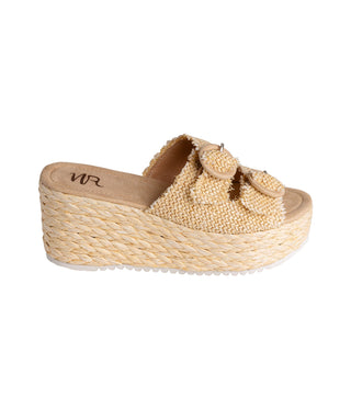 Eriwen Buckle Wedge in Cream Naughty Monkey
