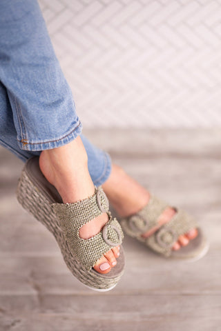 Eriwen Buckle Wedge in Teal Naughty Monkey
