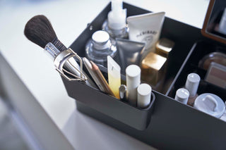 Makeup Organizer with Mirror - Steel + Wood - By Baano