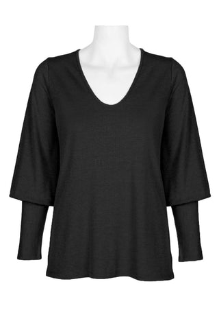Ellen Tracy V - Neck Blouson Long Sleeve Solid Knit Jersey Top - Glamourous Grace