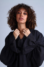 Protagonista Tencel Bow-Tie Black Blouse With Voluminous Airy Sleeves ETNA