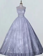 Women's Elegant Grey Sequin Prom Dress | Spaghetti Strap Evening Gown