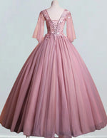 Women's Pink Lace V-Neck Evening Gown | Prom & Formal Dresses