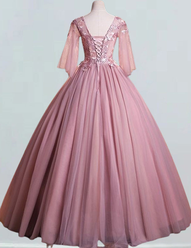 Women's Pink Lace V-Neck Evening Gown | Prom & Formal Dresses