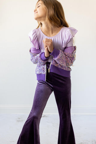 Lavender L/S Flutter Sleeve Leotard - By Baano