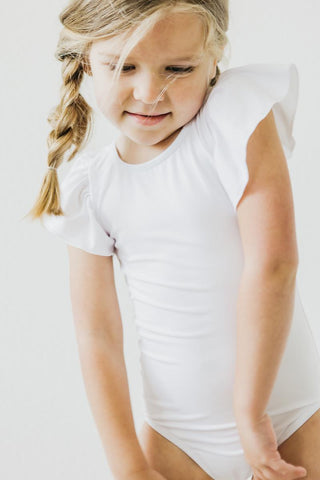 White S/S Flutter Sleeve Leotard - By Baano
